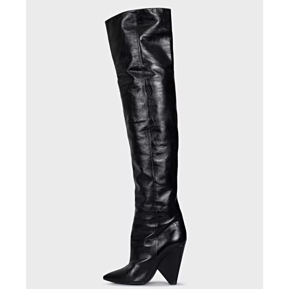 Saint Laurent Niki Black Leather Wedge Over-the-Knee Boots Sz.38